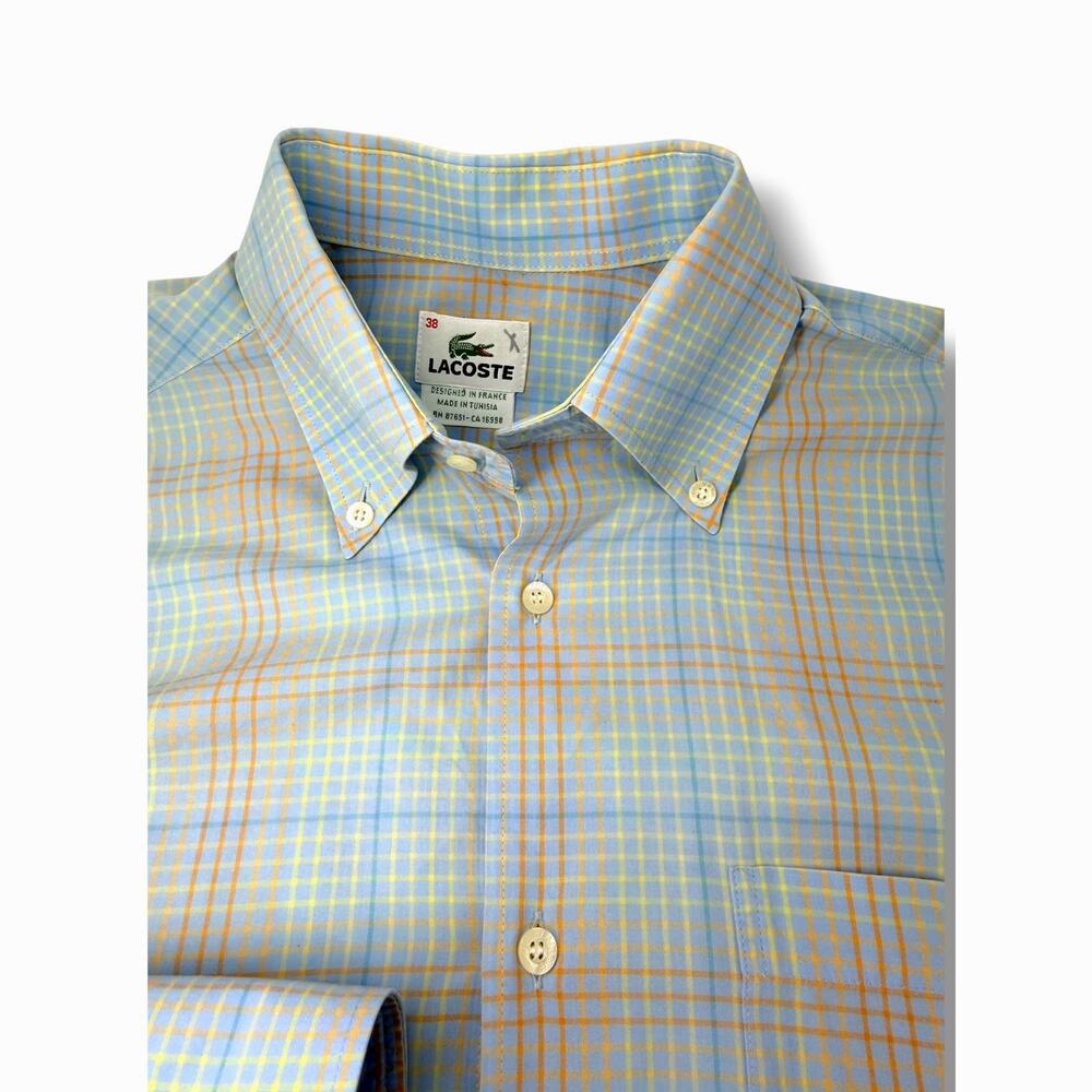 Lacoste Mens Plaid Button Down Shirt Size 38 (S) Blue Long Sleeve Crocodile logo
